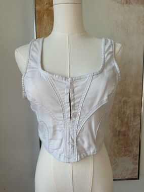 Roma Studio Size Large White Denim Structured Corset Tank Top